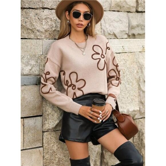 Knit Pullover Sweater – Cozy Crewneck with Cable-Inspired Design - Picture 7 of 7